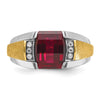 14k Two-tone Men's Satin Created Ruby and 1/20 carat Diamond Complete Ring