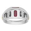 14k Two-tone Men's Satin Created Ruby and 1/20 carat Diamond Complete Ring