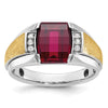 14k Two-tone Men's Satin Created Ruby and 1/20 carat Diamond Complete Ring