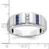 IBGoodman 14k White Gold Men's Polished and Satin 3-Row Lab Created Sapphire and 1/10 Carat AA Quality Diamond Ring