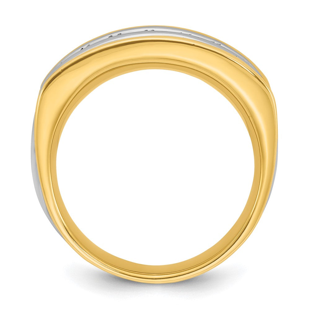 14k Two-tone Men's Polished and Grooved 7-Stone 3/4 Carat AA Quality Diamond Ring