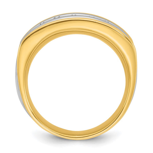 14k Two-tone Men's Polished and Grooved 7-Stone 3/4 Carat AA Quality Diamond Ring