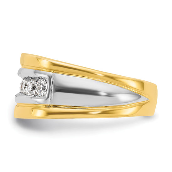 14k Two-tone Men's Polished and Grooved 7-Stone 3/4 Carat AA Quality Diamond Ring