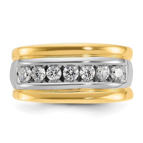 14k Two-tone Men's Polished and Grooved 7-Stone 3/4 Carat AA Quality Diamond Ring