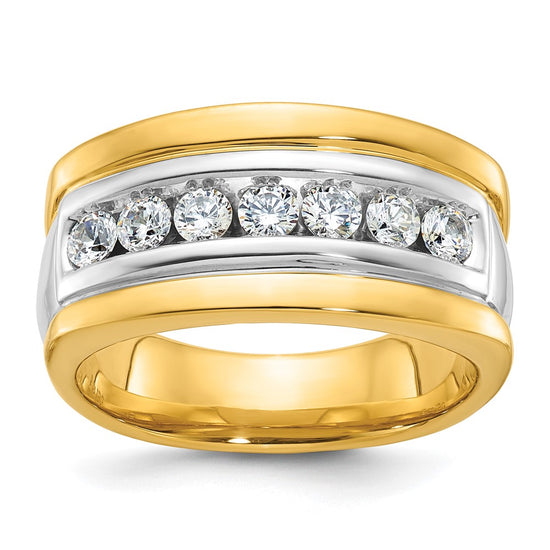 14k Two-tone Men's Polished and Grooved 7-Stone 3/4 Carat AA Quality Diamond Ring