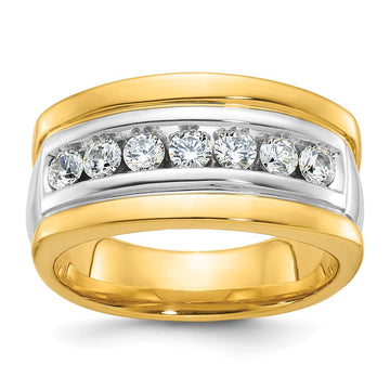 14k Two-tone Men's Polished and Grooved 7-Stone 3/4 Carat AA Quality Diamond Ring