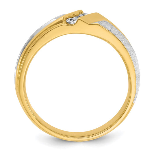 14k Two-tone Men's Polished Satin and Grooved 3-Stone 1/4 Carat AA Quality Diamond Ring