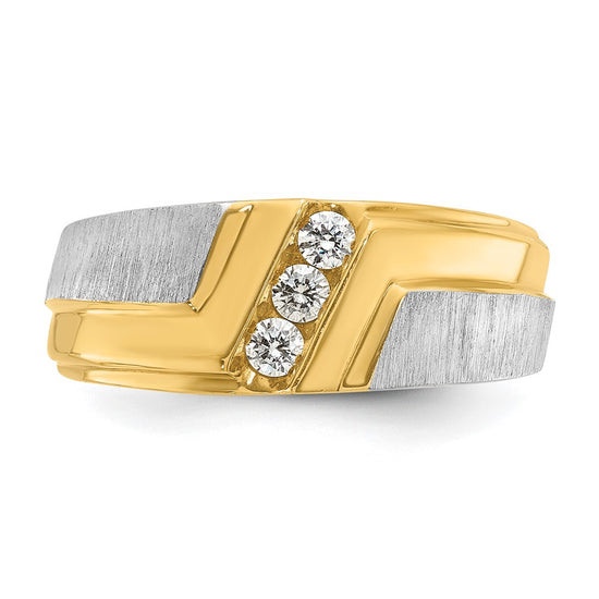 IBGoodman 14k Two-tone Men's Polished Satin and Grooved 3-Stone Ring Mounting