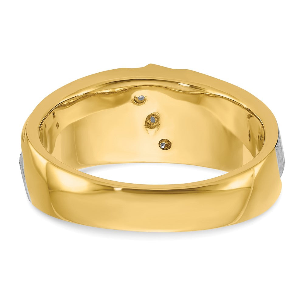 IBGoodman 14k Two-tone Men's Polished Satin and Grooved 3-Stone Ring Mounting
