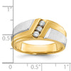 14k Two-tone Men's Polished Satin and Grooved 3-Stone 1/4 Carat AA Quality Diamond Ring