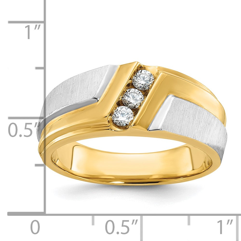 IBGoodman 14k Two-tone Men's Polished Satin and Grooved 3-Stone Ring Mounting