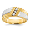 14k Two-tone Men's Polished Satin and Grooved 3-Stone 1/4 Carat AA Quality Diamond Ring