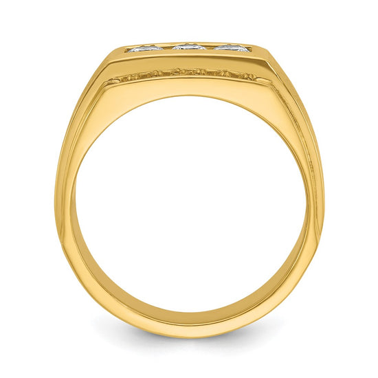 14k Men's Polished and Satin 3-Row 3/4 Carat AA Quality Diamond Ring