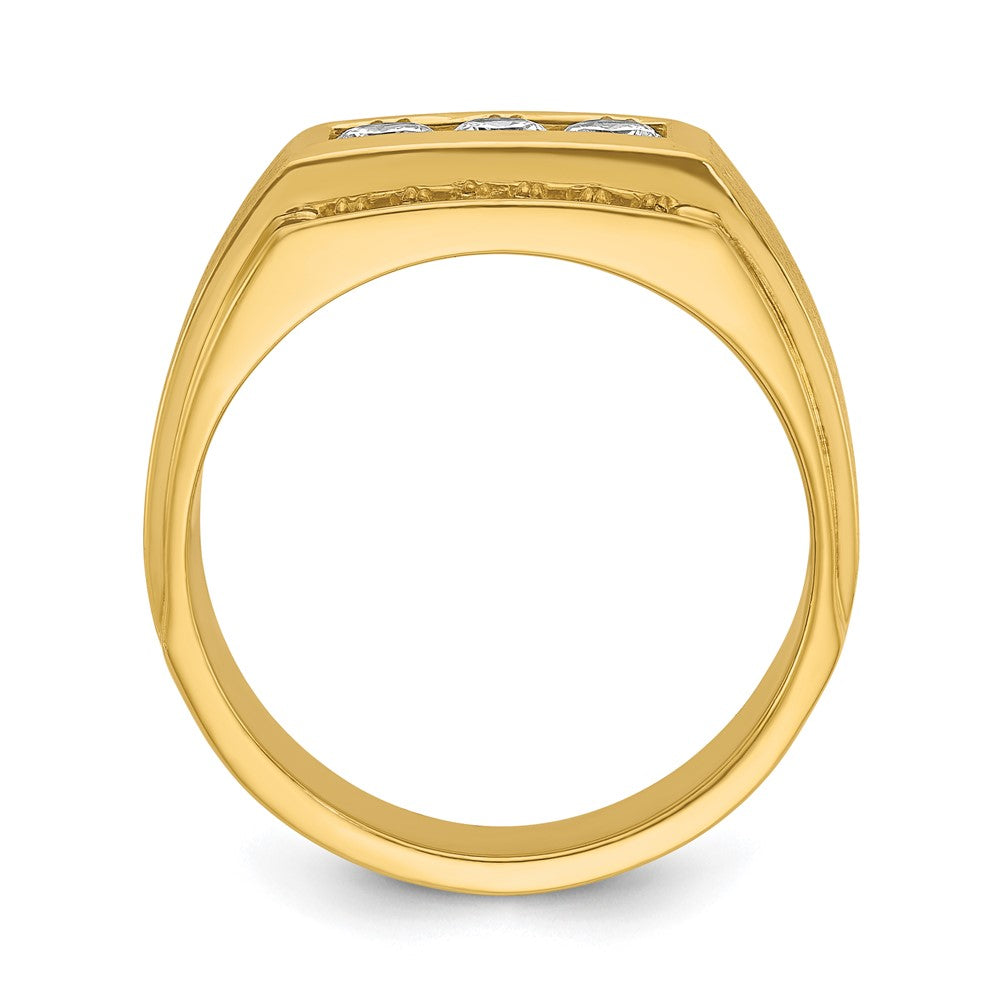 14k Men's Polished and Satin 3-Row 3/4 Carat AA Quality Diamond Ring