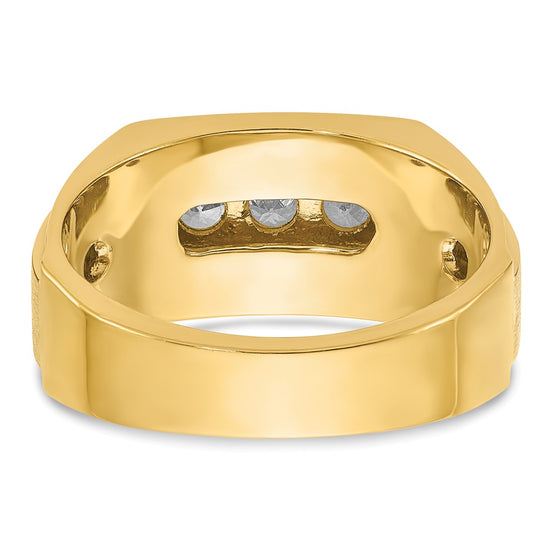 14k Men's Polished and Satin 3-Row 3/4 Carat AA Quality Diamond Ring