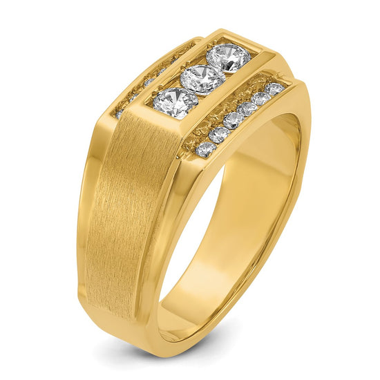 14k Men's Polished and Satin 3-Row 3/4 Carat AA Quality Diamond Ring