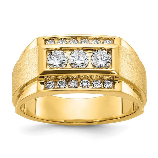 14k Men's Polished and Satin 3-Row 3/4 Carat AA Quality Diamond Ring