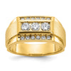 14k Men's Polished and Satin 3-Row 3/4 Carat AA Quality Diamond Ring