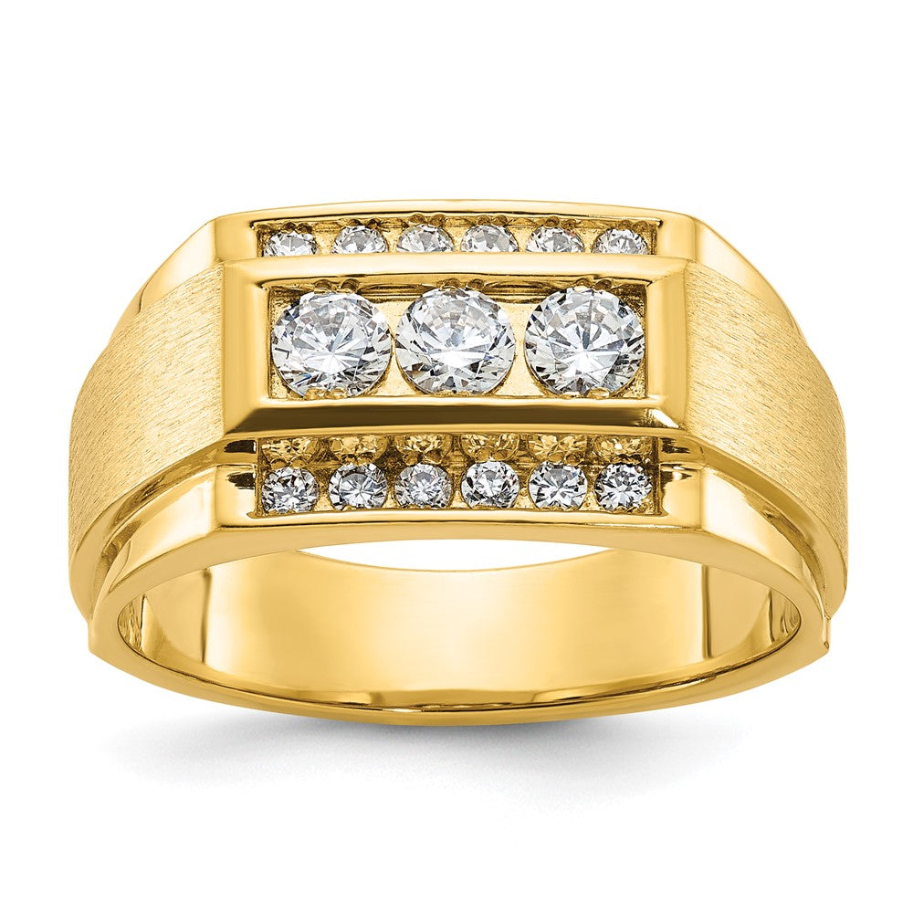 14k Men's Polished and Satin 3-Row 3/4 Carat AA Quality Diamond Ring