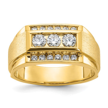 14k Men's Polished and Satin 3-Row 3/4 Carat AA Quality Diamond Ring