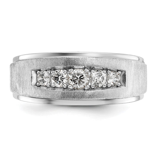 14k White Gold 1/2 carat Lab Grown Diamond VS/SI+ G+ Complete Polished and Brushed Five Stone Men's Ring
