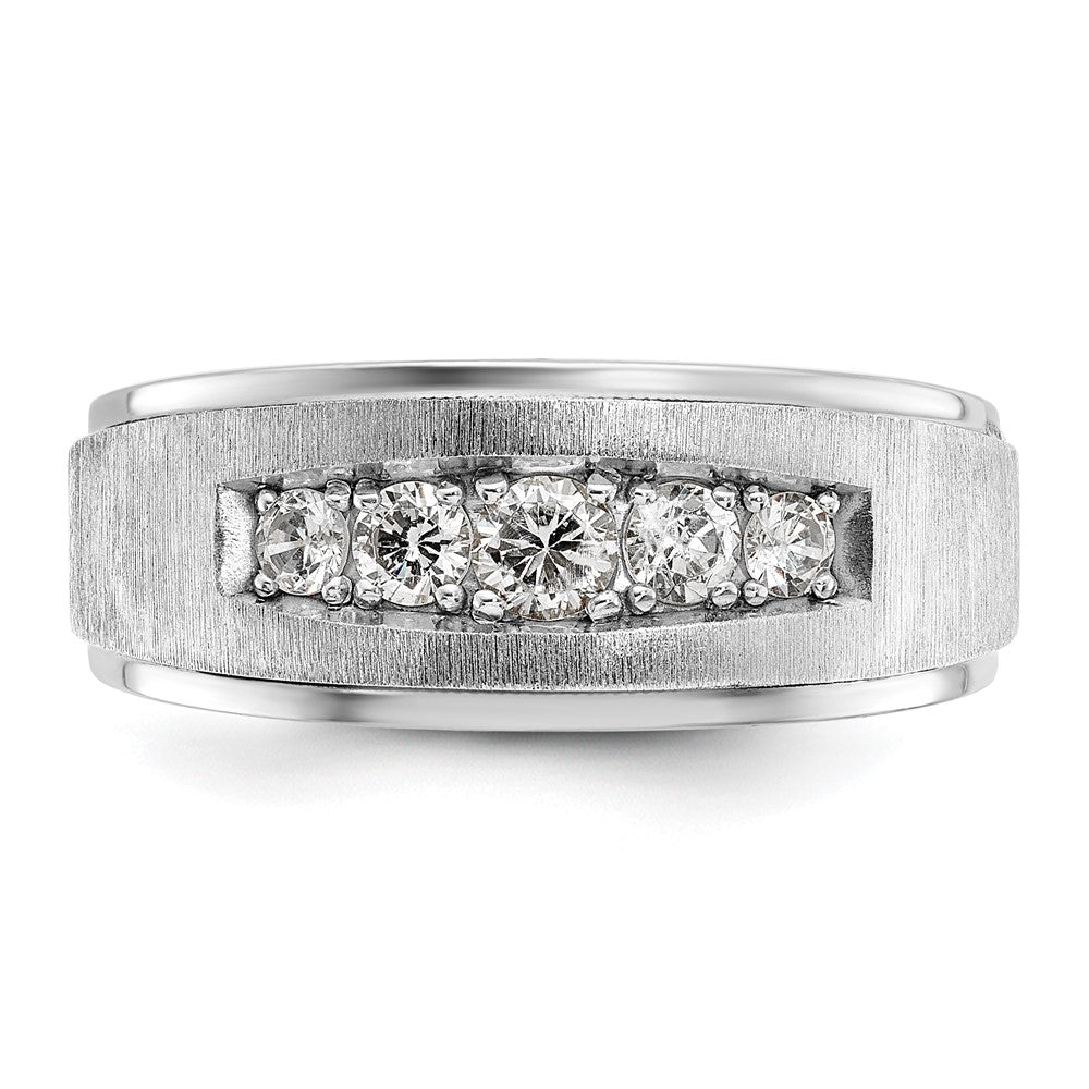14k White Gold 1/2 carat Lab Grown Diamond VS/SI+ G+ Complete Polished and Brushed Five Stone Men's Ring