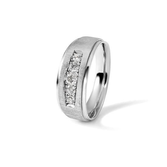 14k White Gold 1/2 carat Lab Grown Diamond VS/SI+ G+ Complete Polished and Brushed Five Stone Men's Ring