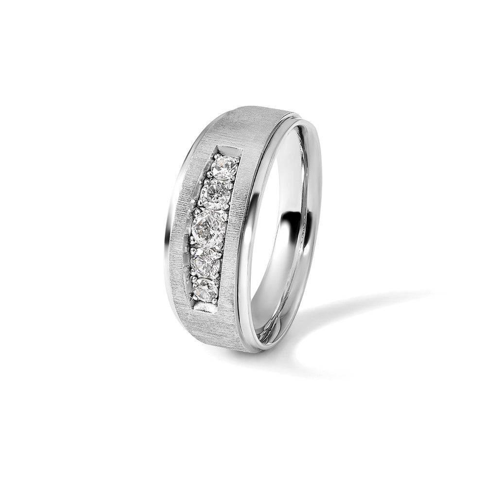 14k White Gold 1/2 carat Lab Grown Diamond VS/SI+ G+ Complete Polished and Brushed Five Stone Men's Ring