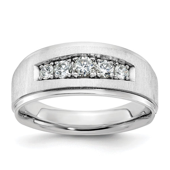 14k White Gold 1/2 carat Lab Grown Diamond VS/SI+ G+ Complete Polished and Brushed Five Stone Men's Ring