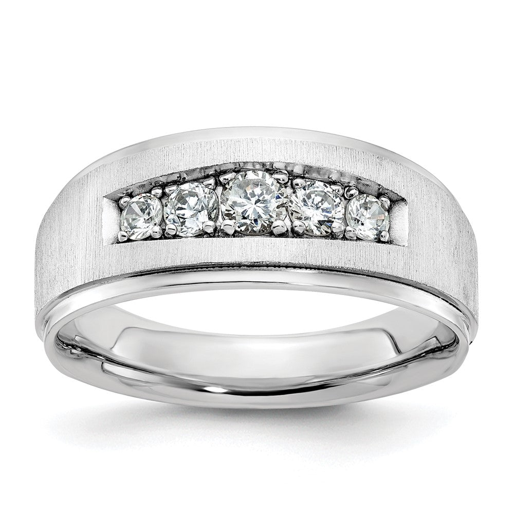 14k White Gold 1/2 carat Lab Grown Diamond VS/SI+ G+ Complete Polished and Brushed Five Stone Men's Ring
