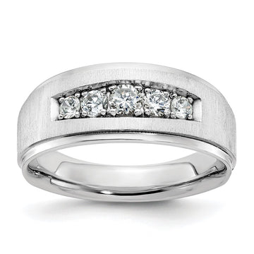 14k White Gold 1/2 carat Lab Grown Diamond VS/SI+ G+ Complete Polished and Brushed Five Stone Men's Ring