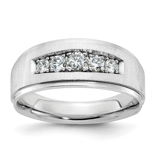 14k White Gold 1/2 carat Lab Grown Diamond VS/SI+ G+ Complete Polished and Brushed Five Stone Men's Ring
