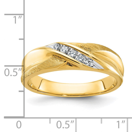 14K with White Rhodium Men's Polished and Satin X 1/10 Carat AA Quality Diamond Ring