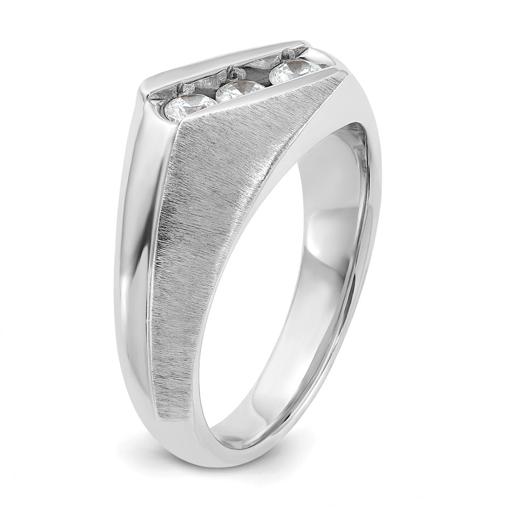14k White Gold Men's Polished and Satin 3-Stone 1/2 Carat AA Quality Diamond Ring