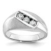 14k White Gold Men's Polished and Satin 3-Stone 1/2 Carat AA Quality Diamond Ring