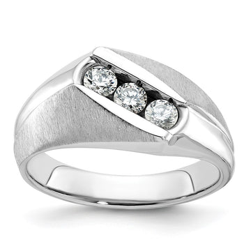 14k White Gold Men's Polished and Satin 3-Stone 1/2 Carat AA Quality Diamond Ring