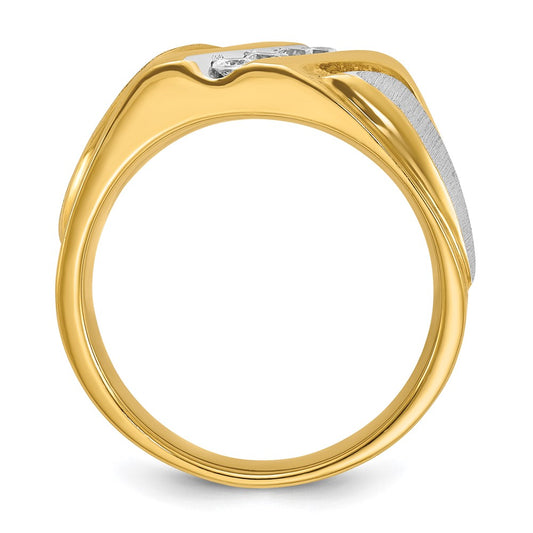 14k Two-tone Men's Polished Satin and Grooved 4-Stone 1/4 Carat AA Quality Diamond Ring