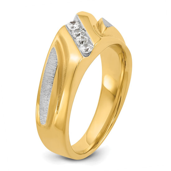 IBGoodman 14k Two-tone Men's Polished Satin and Grooved 4-Stone Ring Mounting