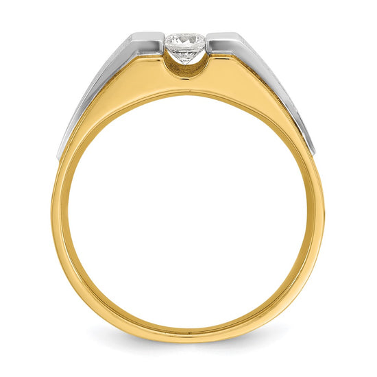 14k Two-tone Men's Polished and Satin 1/4 carat Diamond Complete Ring