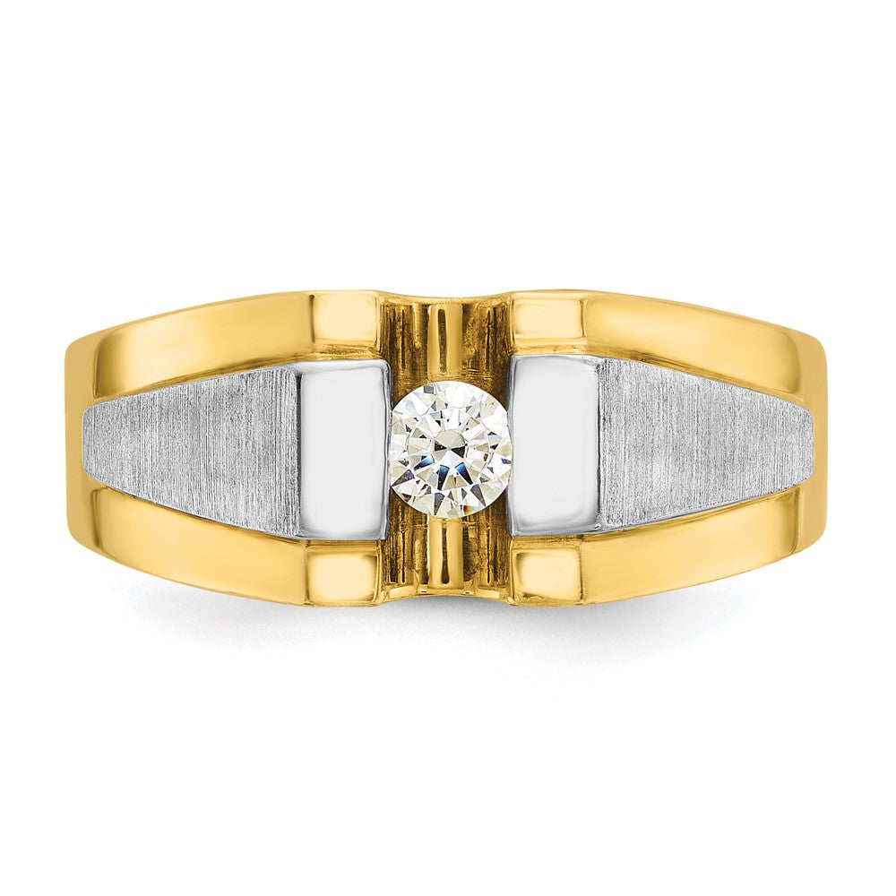 14k Two-tone Men's Polished and Satin 1/4 carat Diamond Complete Ring