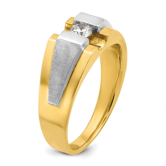 14k Two-tone Men's Polished and Satin 1/4 carat Diamond Complete Ring