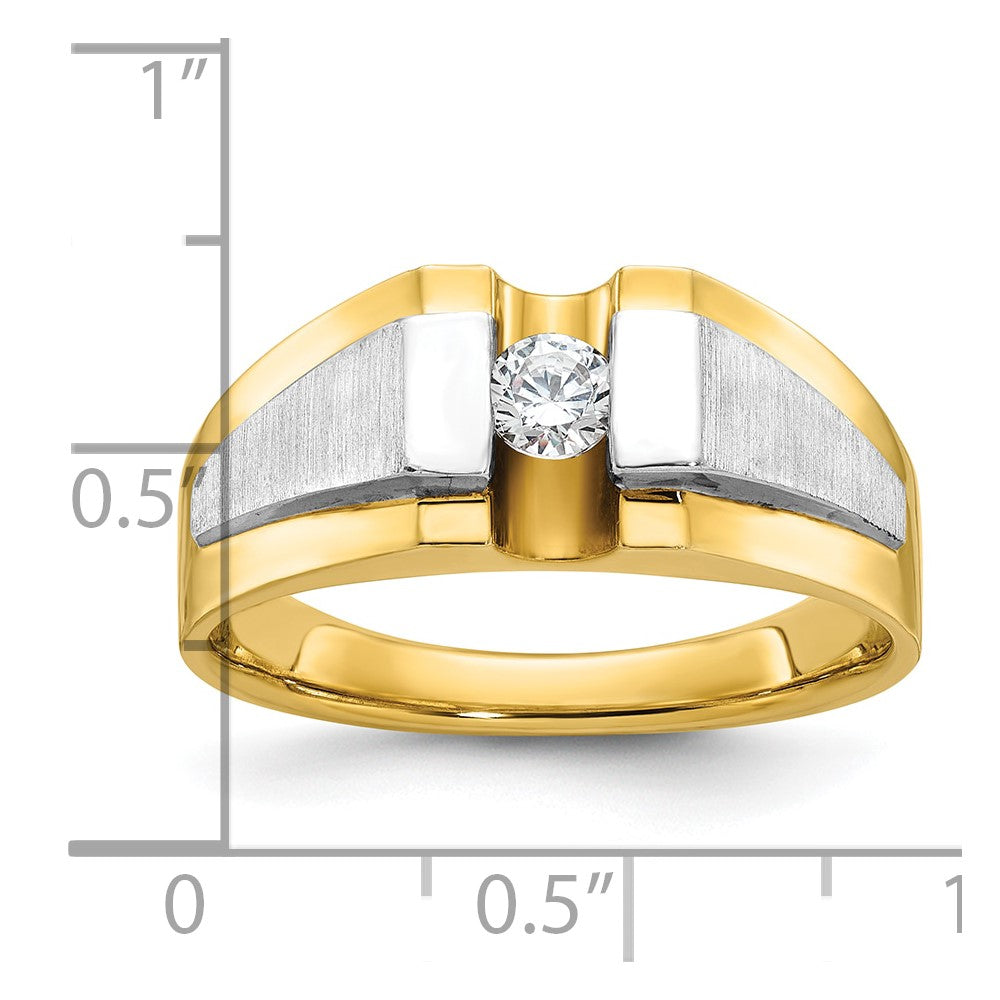 14k Two-tone Men's Polished and Satin 1/4 carat Diamond Complete Ring