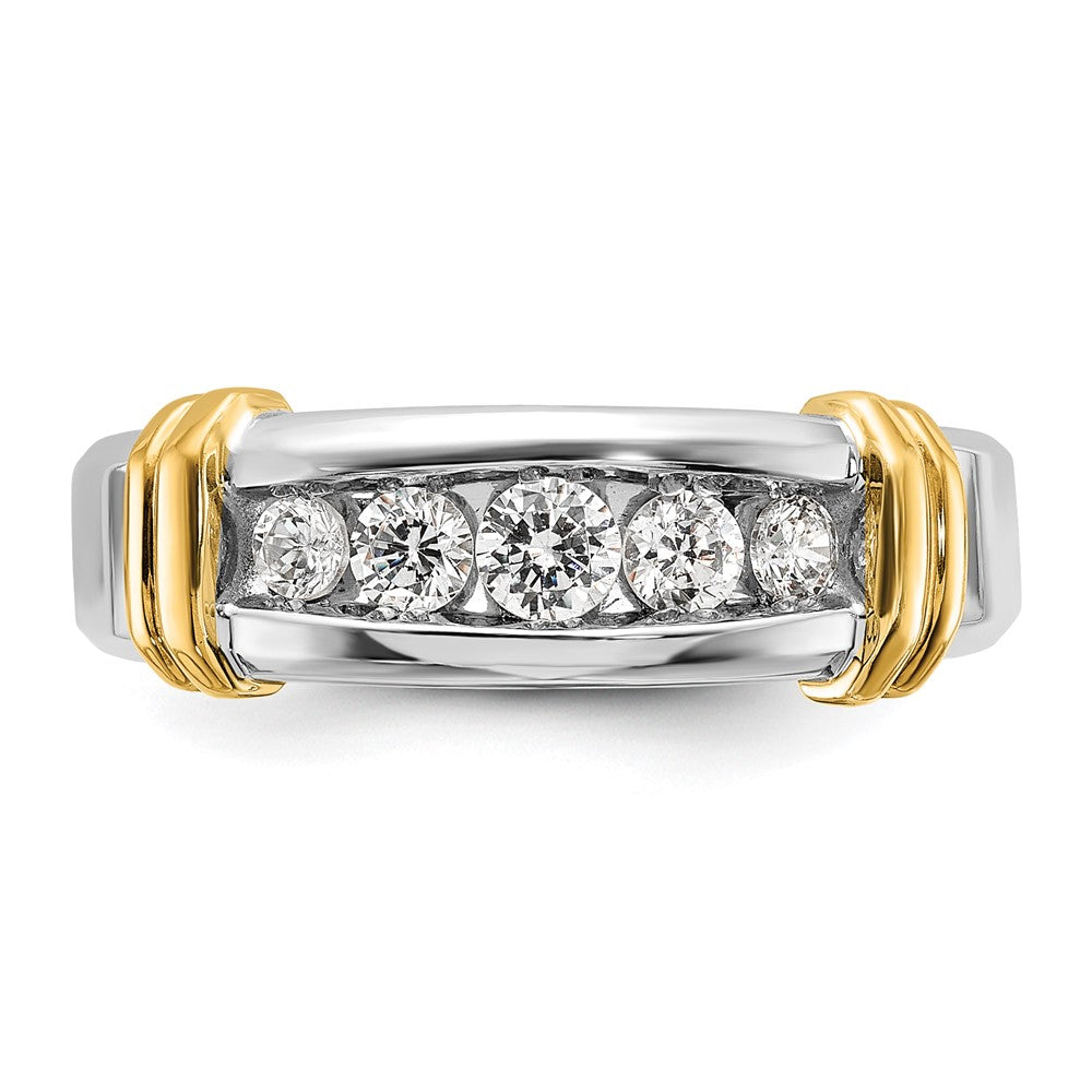 14k Two-tone 1/2 carat Lab Grown Diamond VS/SI+ G+ Five Stone Complete Polished Men's Ring