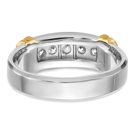 14k Two-tone 1/2 carat Lab Grown Diamond VS/SI+ G+ Five Stone Complete Polished Men's Ring