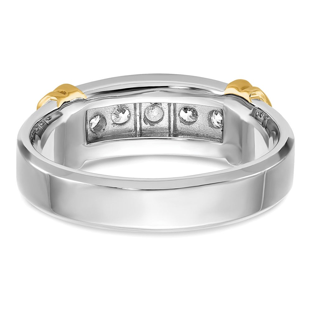 14k Two-tone 1/2 carat Lab Grown Diamond VS/SI+ G+ Five Stone Complete Polished Men's Ring