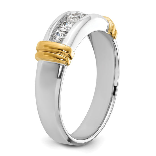 14k Two-tone 1/2 carat Lab Grown Diamond VS/SI+ G+ Five Stone Complete Polished Men's Ring