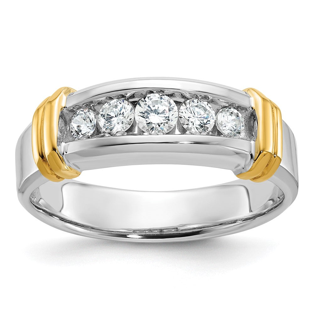 14k Two-tone 1/2 carat Lab Grown Diamond VS/SI+ G+ Five Stone Complete Polished Men's Ring