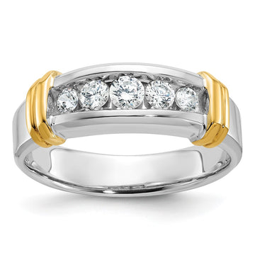 14k Two-tone 1/2 carat Lab Grown Diamond VS/SI+ G+ Five Stone Complete Polished Men's Ring