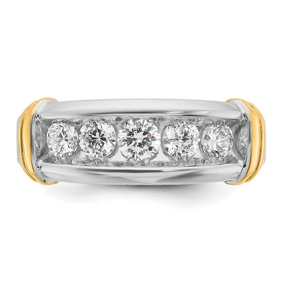 14k Two-tone Men's Polished and Grooved 5-Stone 1 Carat AA Quality Diamond Ring