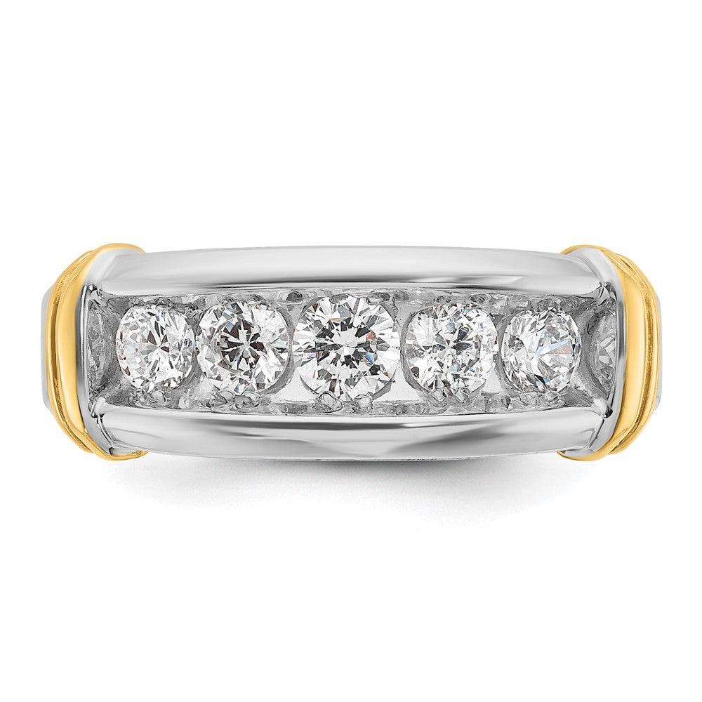 14k Two-tone Men's Polished and Grooved 5-Stone 1 Carat AA Quality Diamond Ring